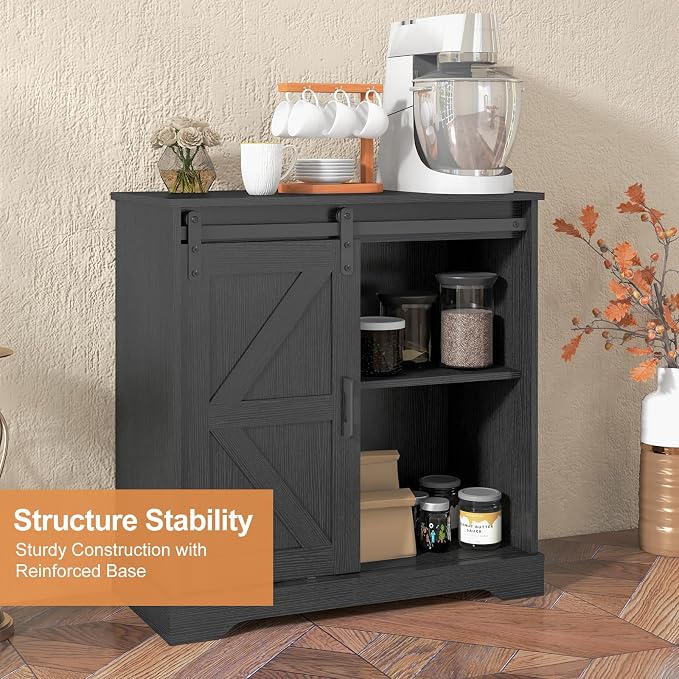 Panana Sliding Barn Door Buffet Sideboard Storage Cabinet Coffee Bar Kitchen Farmhouse Style (Black)