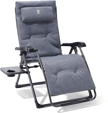 EVER ADVANCED Aluminum Zero Gravity Chair Oversized, 2.4" Thick Padded Reclining Lounge Chair with Adjustable Headrest & Side Table, Heavy Duty Support 350 lbs, Foldable for Outdoor & Indoor, Gray
