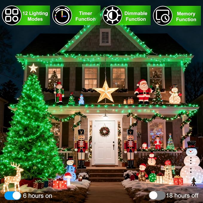 1500 LED 470FT Christmas String Lights Outdoor, 12 Pro Modes with Timer | with Memory & Brightness, Plug in Waterproof Dark Green Wire Twinkle Light for Xmas Yard Tree Wedding Party Decor (Green)