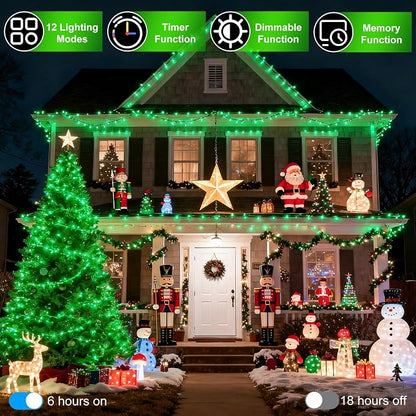 1500 LED 470FT Christmas String Lights Outdoor, 12 Pro Modes with Timer | with Memory & Brightness, Plug in Waterproof Dark Green Wire Twinkle Light for Xmas Yard Tree Wedding Party Decor (Green)