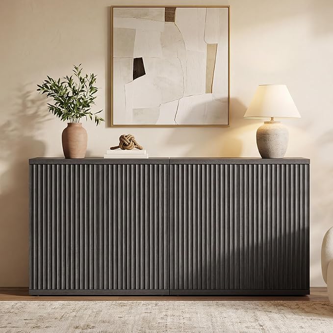 SICOTAS Buffet Cabinet with Storage Accent Sideboard Modern Credenza with Doors & Shelves Fluted Media Console Mid Century Coffee Bar Table for Living Room Kitchen Dining Room Hallway