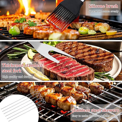 15PCS Grill Set, BBQ Grilling Accessories with Tongs Spatula Skewers, Stainless Steel Grill Utensils Set with Hooks & Apron Storage Bag for Outdoor Cooking, Camping, Practical Gifts for Men Dad