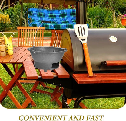LALAFINA Cast Iron Charcoal Stove Bbq Grill with Handle and Inner Grill Grate, Large Portable Outdoor Burner for Camping and Backyard Cooking