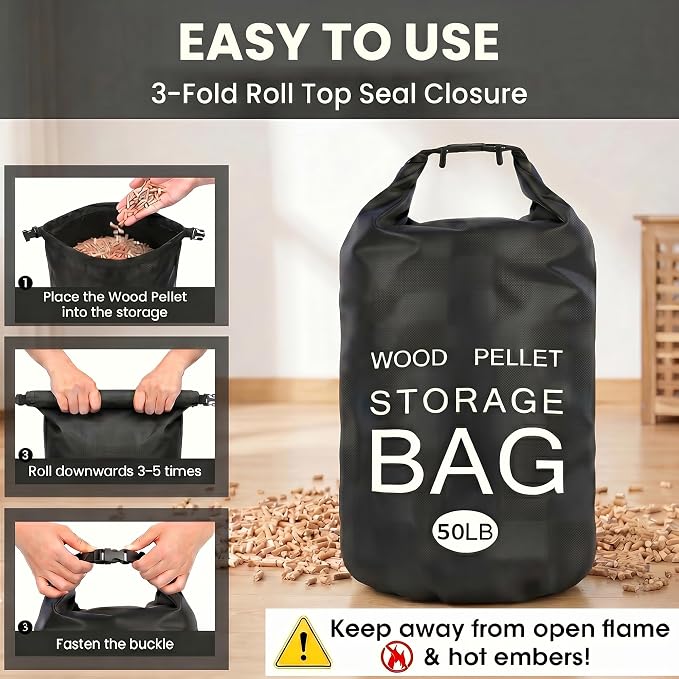 2 Pack 50LB Waterproof Pellet Storage Bags with Backpack Straps | Heavy Duty Wood Pellet Storage Container, Smoker Pellet Storage Bin Bag for BBQ Grill, Charcoal, Wood Chips & Heating Fuel