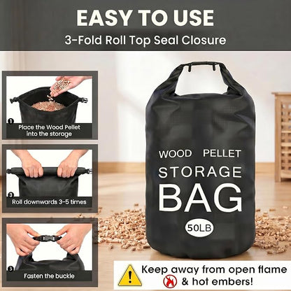 2 Pack 50LB Waterproof Pellet Storage Bags with Backpack Straps | Heavy Duty Wood Pellet Storage Container, Smoker Pellet Storage Bin Bag for BBQ Grill, Charcoal, Wood Chips & Heating Fuel