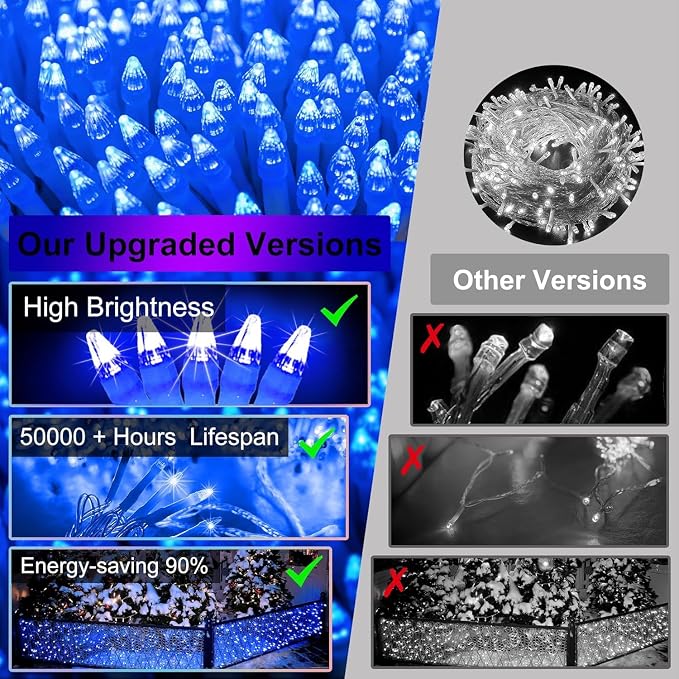 504 LED 50FT Christmas Lights, 112 Drops Icicle Lights with 12 Modes | Blue Icicle String Lights with Timer and Dimming for Windows, Porch Rails, Small Eaves and Entryway Holiday Displays