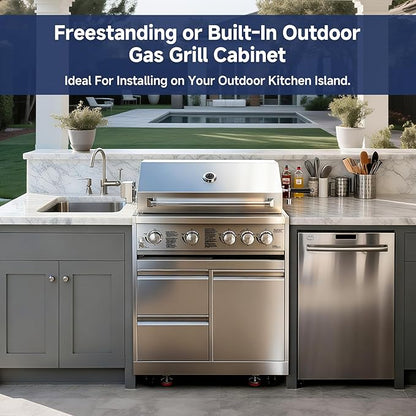 BODEGA Stainless Steel Outdoor Kitchen Cabinets, Modular 30'' Propane Gas Grill Storage with Weatherproof 2 Drawers & Gas Tank Compartment, Kitchen BBQ Drawer Cabinet for Outdoor Kitchen BBQ Island.