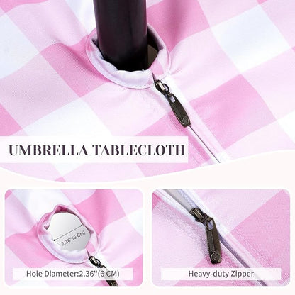 Poise3EHome Rectangle Outdoor Tablecloth with Umbrella Hole and Zipper,Pink and White Gingham 84x60 Inch,SpillProof Washable Table Cloth for Spring Summer Patio Garden Poolside Picnic Camping BBQS