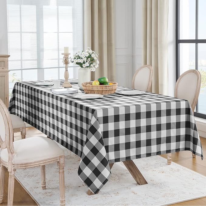 Softalker Gingham Checkered Tablecloth Rectangle - Outdoor Waterproof Buffalo Plaid Table Cloth, Stain Resistant Washable Table Cover for Picnic, Camping, Dining - Black and White, 54 x 78 Inch
