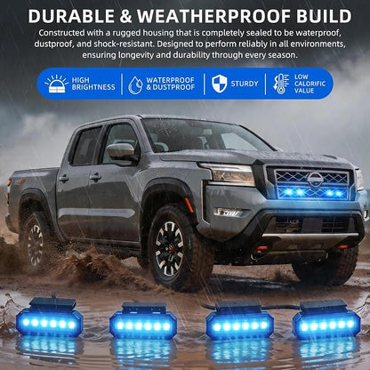 DREAMOTOR 4PCS LED Grille Lights Universal Car Front Grill RGB Lights | with APP Control Compatible With Dodge Ram 1500 Ford F150 GMC Sierra 1500 Chevy Silverado 1500 Jeep Wrangler Raptor
