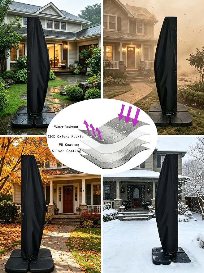 Patio Umbrella Cover for 9ft to 11ft Offset Umbrella, Water Resistant, Curved Cantilever and Straight Pole Parasol Outdoor Umbrellas Cover with Zipper and Rod