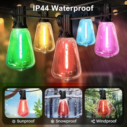 LAMPHOME 26FT Outdoor String Lights, ST38 LED Edison Patio Lights with 12+1 Multicolor Bulbs, Connectable & Dimmable Hanging Lights for Easter, Backyard, Porch & Outside Decor