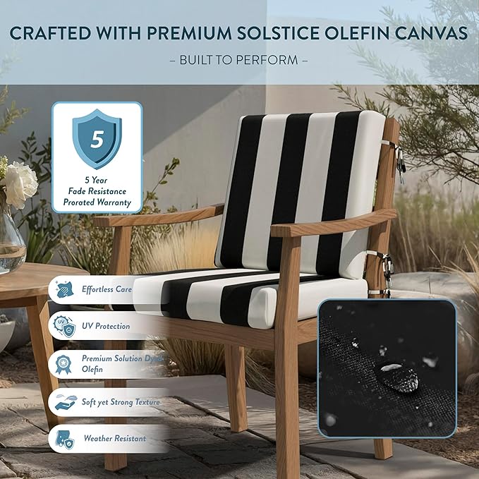 California Umbrella Outdoor Dining Chair, Patio Seat Cushion, 20 x 40 Inch, Premium Outdoor Memory Foam, Fade Resistant Sunbrella Fabric, Fabric Ties,Cabana Classic