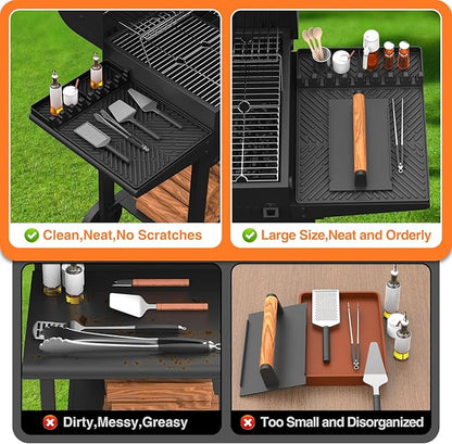 Silicone Griddle Tools - Spatula Mat with Drip Pad & Grill Utensil Holder Side Shelf for Kitchen, Cooking, Countertop, Griddle Accessories - 2 Pack