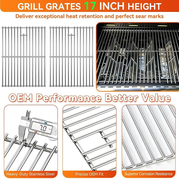 17 Inch Grill Grates for Home Depot Nexgrill 720-0830H 720-0830D 720-0783E 720-0783C 720-0888N 4-Burner Gas Grill - Stainless Steel BBQ Grill Grate Replacement Parts for Outdoor Grill, 2 Pack