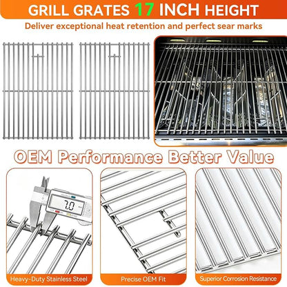 17 Inch Grill Grates for Home Depot Nexgrill 720-0830H 720-0830D 720-0783E 720-0783C 720-0888N 4-Burner Gas Grill - Stainless Steel BBQ Grill Grate Replacement Parts for Outdoor Grill, 2 Pack
