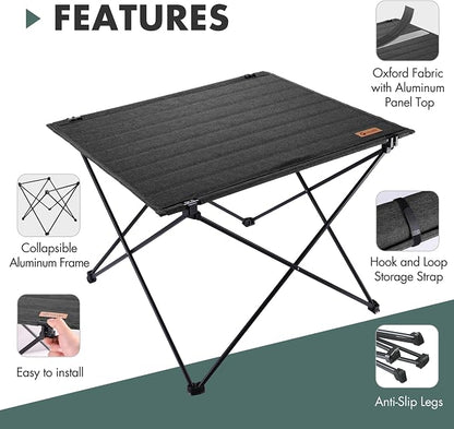 VILLEY Folding Camping Table, Portable Lightweight Table with Carry Bag | Oxford Fabric & Reinforced Aluminum Panel, Stable Tabletop for Camping, Picnic, BBQ & Outdoor Dining