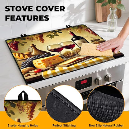 Wine and Food Stove Top Cover Retro Flower Gas Stove Top Cover for Home Decoration Kitchen Pad Non-Stick Washable Cooktop Covers Countertop Protector Keep Stove Clean 28"x20"