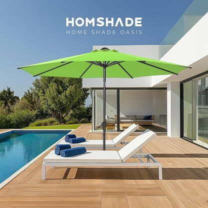 HOMSHADE 9ft Outdoor Patio Umbrella - Market Table Pool Deck Umbrella UPF50+ UV Protection with Push Button Tilt, Crank and 8 Sturdy Ribs (Green, No base)