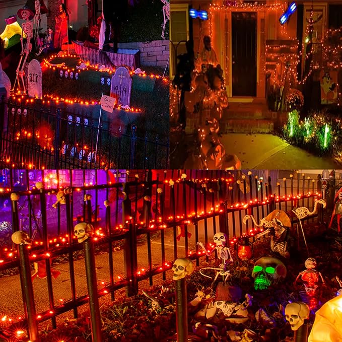 75.8FT 200 LED Extendable Orange Halloween String Lights Indoor Outdoor | Timer & Memory Function & 8 Modes Plug in Mini Twinkle String Lights Waterproof for Fall Halloween Thanksgiving Day Decor