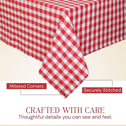 Gingham Buffalo Check 60"x84" Tablecloth 100% Cotton Washable Rustic Rectangle Table Cover Decorative for Gifts, Dining, BBQ, Buffet Parties & Camping - Red