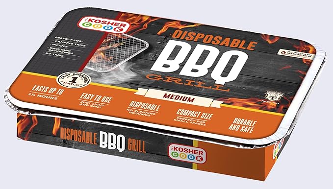 The Kosher Cook Disposable Charcoal Grill - Ready To Use Portable Bbq Grill - Easy To Light Portable Charcoal Grill Kosher - 2 Pack