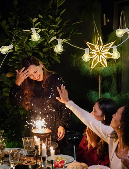 50Ft Outdoor String Lights G40 Globe Patio Lights Waterproof with 27 LED Shatterproof Globe Bulbs(2 Spare), Dimmable for Backyard Party Porch Wedding Bedroom Decor, White Wire