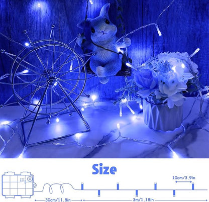 cshare String Lights Outdoor Waterproof 9.8ft 30 LED, Blue Fairy Lights Battery Operated with Timer Clear Wire for Indoor & Outdoor Christmas Halloween Decorations Garland Party Garden