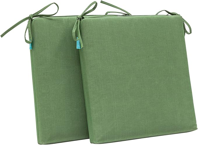 QILLOWAY Outdoor Indoor Seat Cushions, Square Foam Dining Chair Pads,All Weather, 17"x17"x3",2 Count (Dark Green)