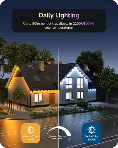 EDISHINE 60ft Permanent Outdoor Lights, 40 RGBW LED Lights Outdoor with App/Remote Control, 50 Scene Modes for Daily and Accent Lighting, IP67 Waterproof Smart Outdoor Lights