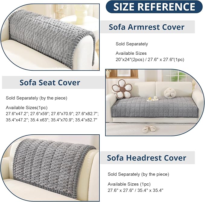 OstepDecor Couch Cover for Dogs, Washable Non Slip Sofa Cover for Pets | Soft Couch Covers for Sofa, Loveseat and Sectional, Furniture Protector Against Pet Hair & Dirt (35.4" x 63", Grey)