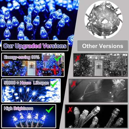 750 LED 256ft Outdoor Christmas Lights, Super Long String Lights 8 Modes Timer Memory, Outsite Waterproof Dark Green Wire Fairy Light Strings for Xmas Tree Wedding Holiday Party Decorations Blue