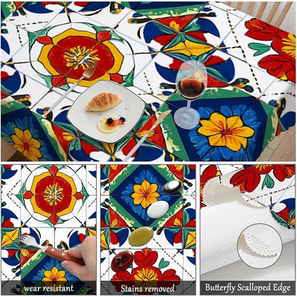 Swono Mexican Pattern Rectangular Tablecloth Ethnic Mosaic Patchwork Mandala Washable Table Cloth Kitchen Dining Room Table Cover for Party Dinner 50x72 Inch Tablecloths