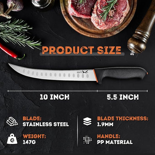Golden Bird Professional Breaking Knife - 10 Inch Multifunction Butcher Breaking Knife for Meat Cutting, Razor Sharp Scimitar Knives, Granton Edge Carving Knives, Gifts for Men Women
