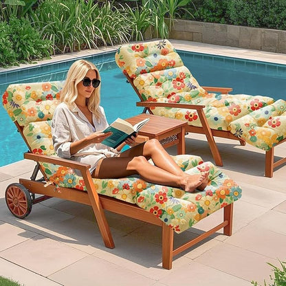 2 Pack Outdoor Chaise Lounge Chair Cushion 75.1 x 22.8 x 4.7 Inches 100% Waterproof Replacement Cotton Patio Pool Lounge Chair Cushion for Outdoor Furniture with Ties,Daisy
