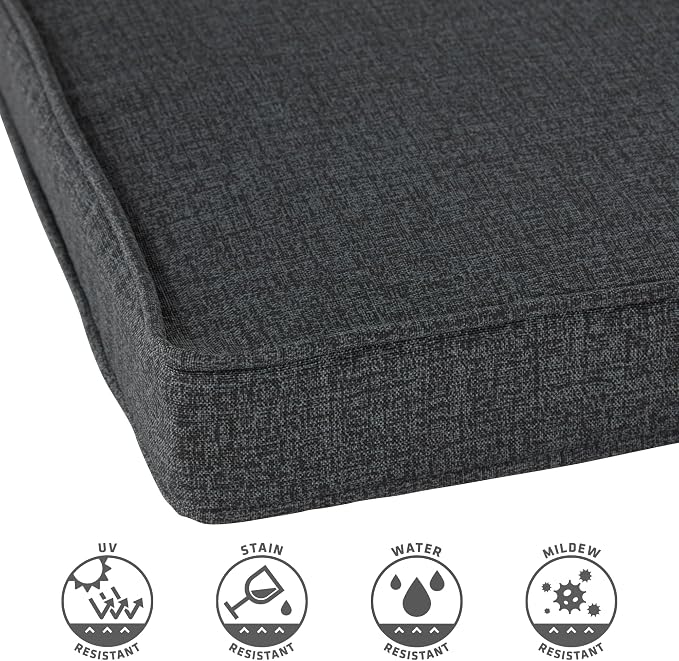 Outdoor 18 inch Square Patio Dining Chair Pads – Comfortable Fiber-Filled Seat Cushions with Ties, Reversible Polyester Fabric - Carbon, Set of 4
