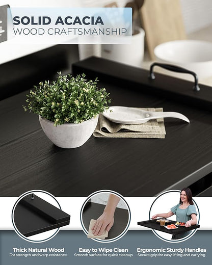 BLUEWEST Gas Stove Burner Covers, Wooden Noodle Board Stove Cover, Wooden Electric Stove Top Cover for Counter Space with Handle, Extra Thick Natural Acacia Wood Durable Serving Tray (Black)