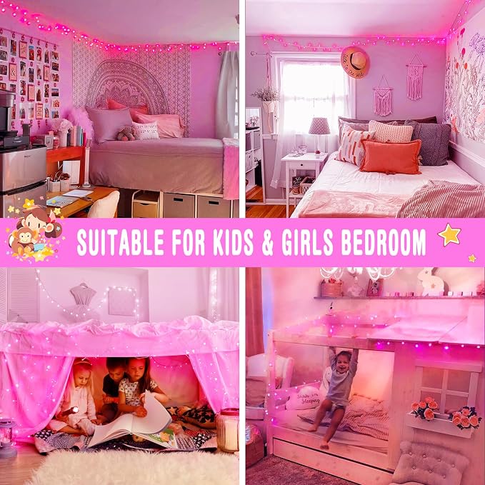 JMEXSUSS Pink Lights for Bedroom Decor, 200 LED Pink String Lights | Pink Christmas Lights Indoor Outdoor Clear Wire Plug in for Girl's Room Home Anniversary Birthday, Connectable