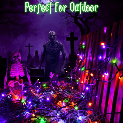 Halloween Lights String Total 100LED Battery Operated Outdoor 8 Modes with Timer 16.4Ft*2, 50LED*2 Waterproof Fairy Lights Indoor for Halloween Decor, Orange&Purple&Green, 2-Pack