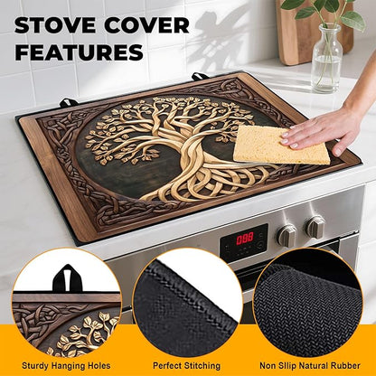 Tree of Life Stove Top Cover Retro Flower Gas Stove Top Cover for Home Decoration Kitchen Pad Non-Stick Washable Cooktop Covers Countertop Protector Keep Stove Clean 28"x20"