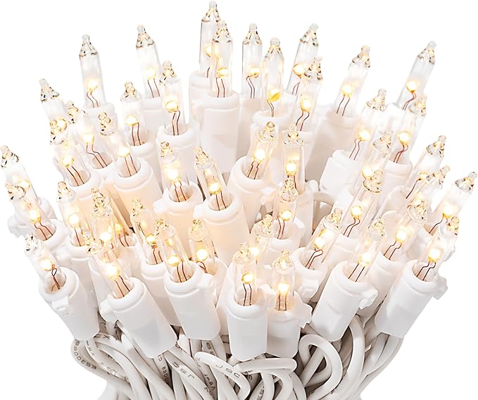 612 Vermont 100 LED Clear Christmas Lights on White Wire, UL Approved, Indoor and Outdoor Use, 24.75 Foot of Lighted Length, 25.4 Foot of Total Length