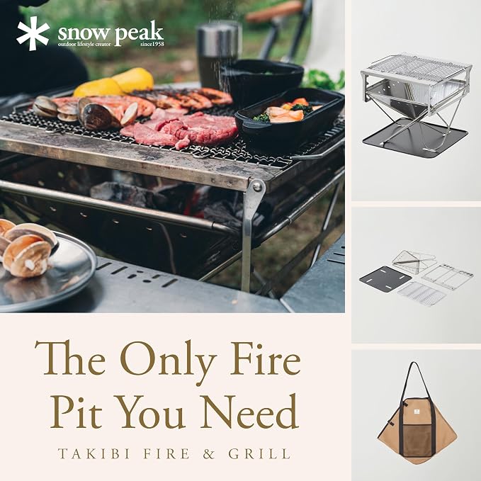 Snow Peak Takibi Fire and Grill, ST-032SETS, Made in Japan, Stainless Steel, Lifetime Product Guarantee