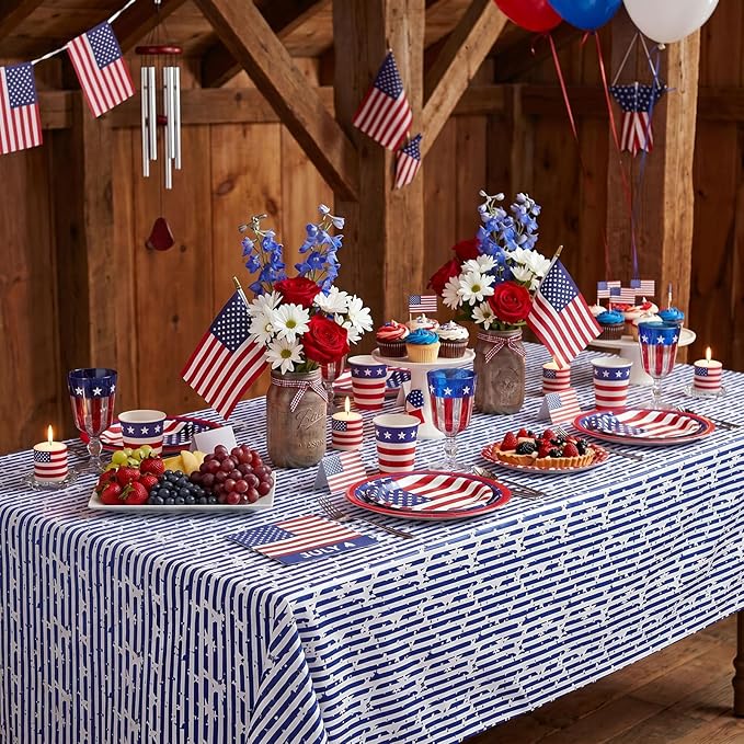 Independence Day Table Cloth 4th of July Decoration 58x120inch American Flag Blue White Striped Star Dresser Scarves Holiday Table Overlays Outdoor Party Celebration
