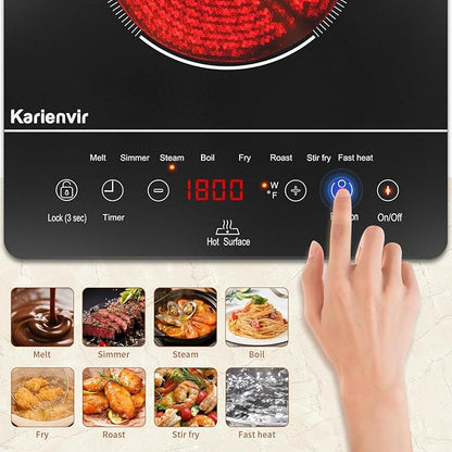 Single Burner Electric Cooktop, Portable Electric Stove 110v with plug, Touch Stove Electric with Safety Lock, Timer, Kitchen Cooking Electric Stove With 9 Power Levels, 1800W