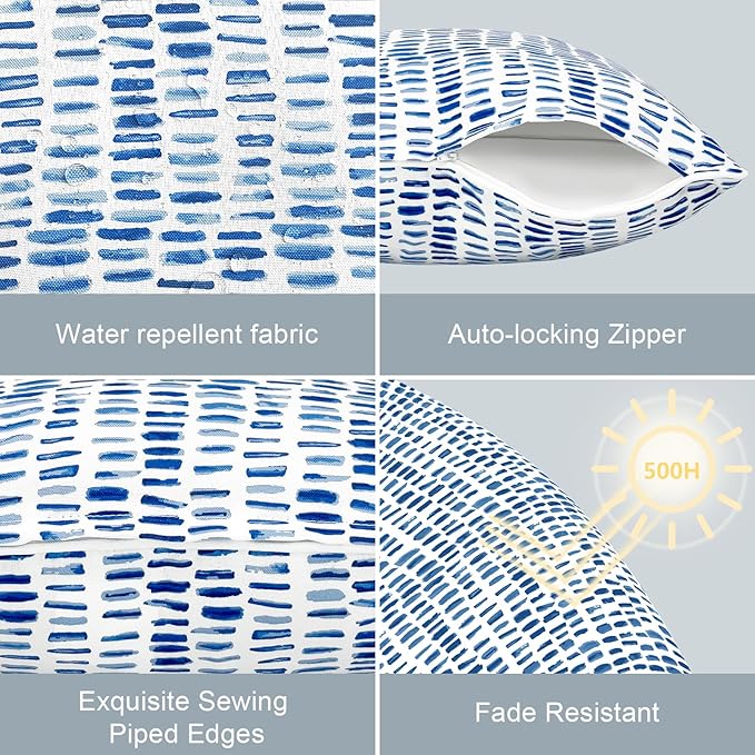 LVTXIII Outdoor Pillow Covers Set of 2, Patio Waterproof Throw Pillow Cases Fade Resistant Accent Pillow Covers for Spring Summer Garden Decoration, 16x16, Pebble Blue