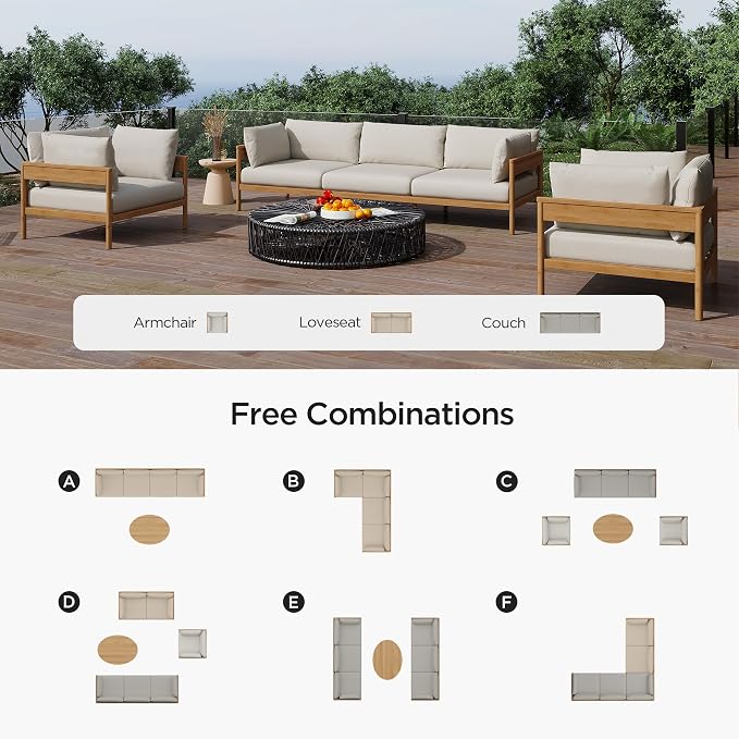 Acanva Vento Outdoor Patio Furniture Set, 5 Seats | All-Weather Aluminium Frame, Water-Resistant Olefin Cushions, Patio Conversation Sets for Backyard, Garden, Porch