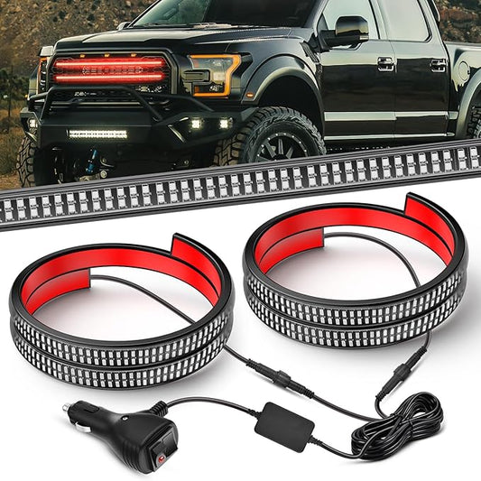 Nilight 2PCS 24 inch Truck Grille Strobe Lights Strip 384 LED Emergency Light Red Flexible Side Flashing Warning Caution Safety Waterproof Lighting Kit for Trucks Tow Plow Construction Vehicles
