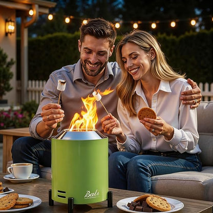 BALI OUTDOORS 6.5 inch Tabletop Fire Pit Round, Stainless Steel Table Top Firepit Small, Outdoor Smokeless Firepit Portable, Green