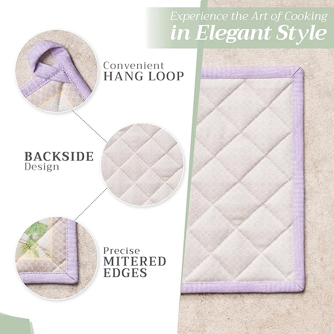Maison d' Hermine Pot Holders 100% Cotton Heat Resistant Potholders 8" x 8" Hot Pads with Loop Cooking Baking Hotel Farmhouse Kitchen Handling Hot Pans Spring Summer (Pack of 2, Magnolia Mornings)