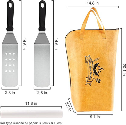 Grilljoy 4PCS Griddle Accessories Set - BBQ Blanket for Resting Meat, Meat Resting Blanket with Stainless Steel Griddle Spatula & Silicone Oil Paper, Essential Smoker Accessories for BBQ Lovers